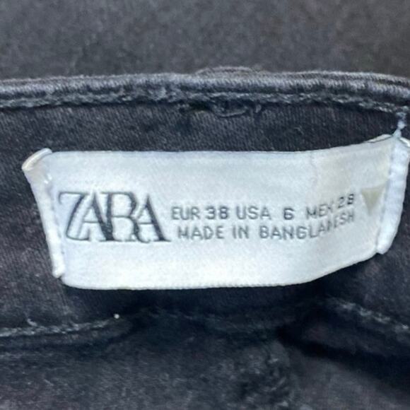 Zara Women's Black High Waisted Cropped Casual Cotton Skinny Denim Jeans Size 6 - Picture 4 of 5